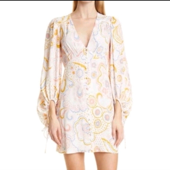 $295 TED BAKER Thelia Paisley Print Exaggerated Sleeve Mini Dress Size 2 - Picture 4 of 13